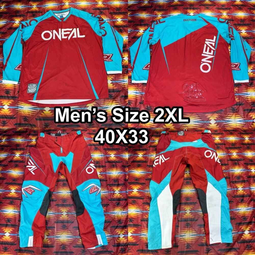 O’Neal Motocross Elite Mayhem Men’s Sz 2XL Jersey & Pants Sz 40X33 Red Blue